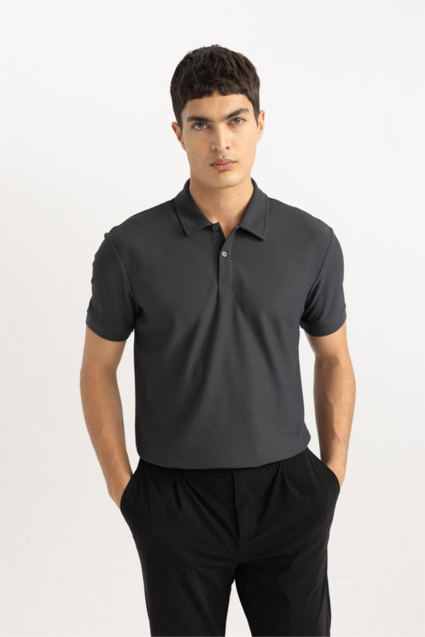 HOMME Anthracite T-Shirt Polo Coupe Moderne à Manches Courtes
