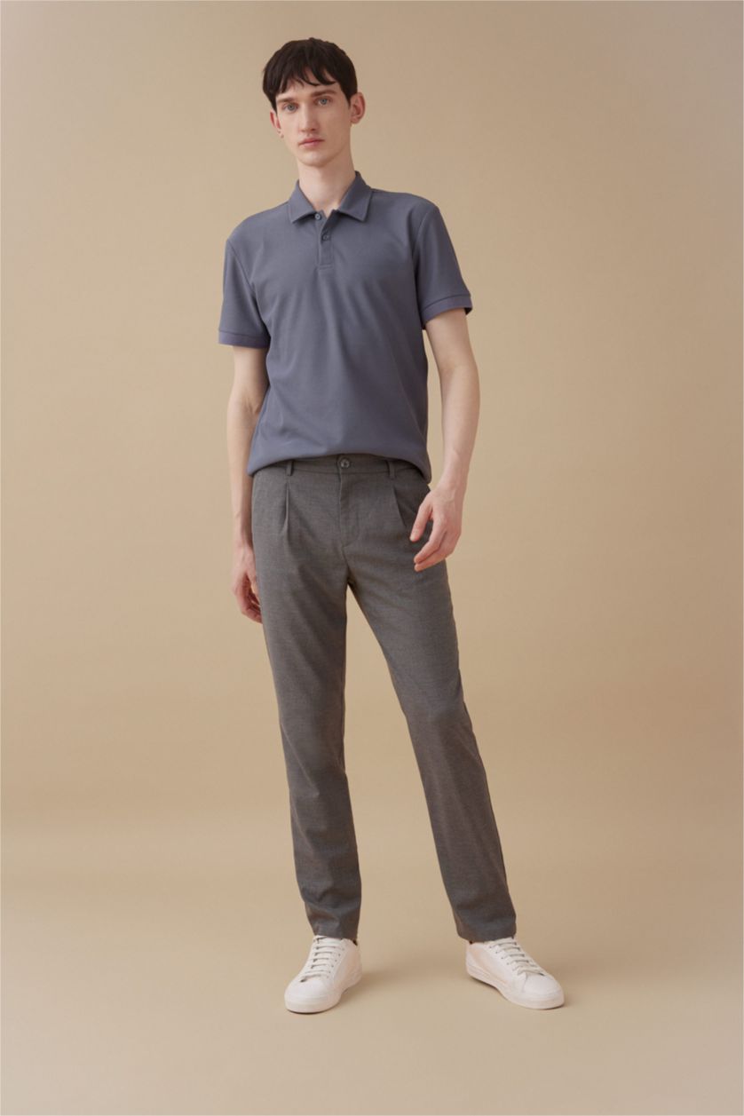 Erkek Mavi Modern Fit Polo Yaka Basic Düz Dokulu Kısa Kollu Tişört