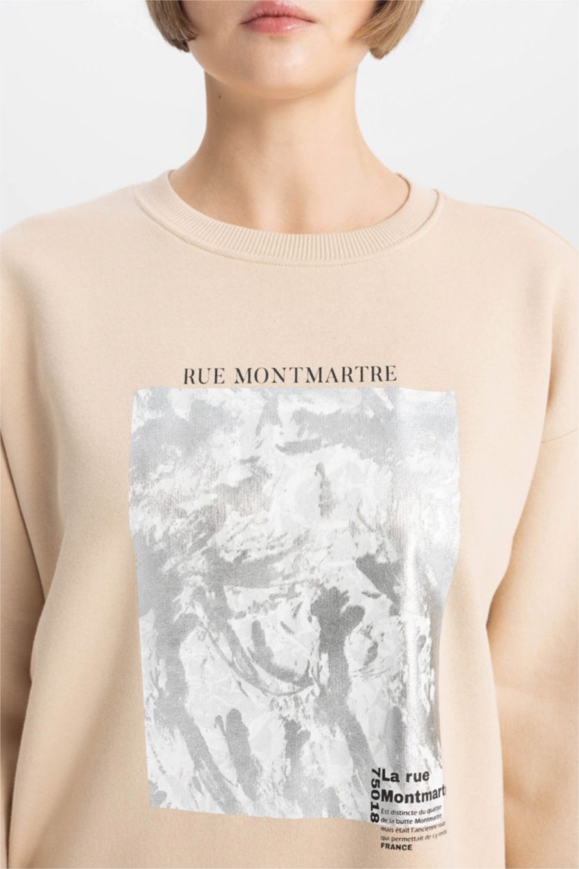 FEMME Beige Sweatshirt Épais Coupe Relaxant Col Rond