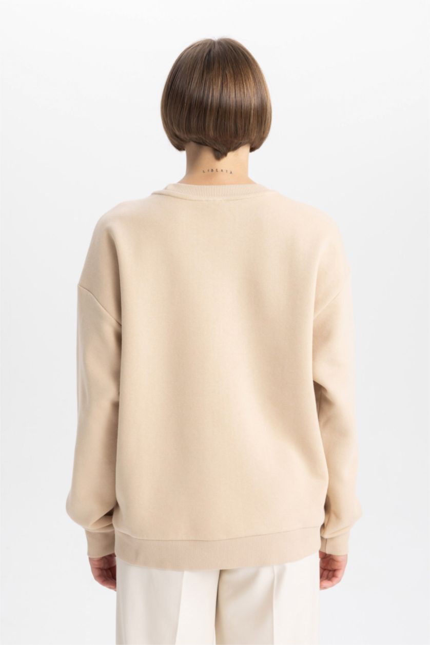 FEMME Beige Sweatshirt Épais Coupe Relaxant Col Rond