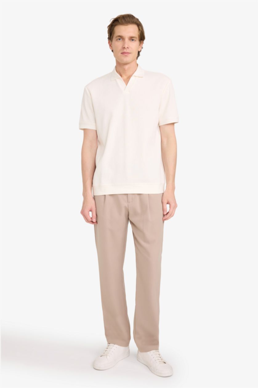 MAN Ecru Regular Fit Pleat Polo T-Shirt