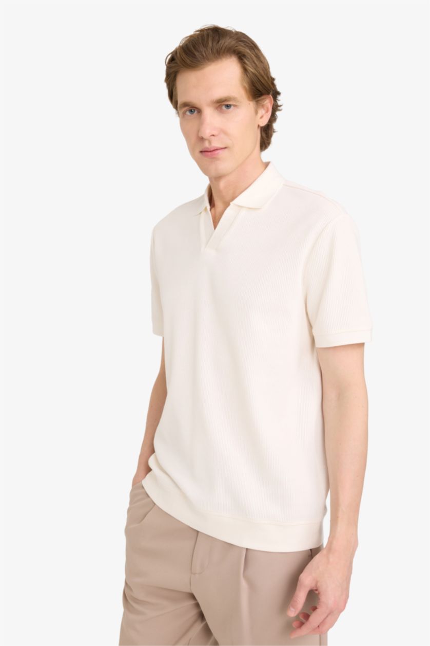 MAN Ecru Regular Fit Pleat Polo T-Shirt