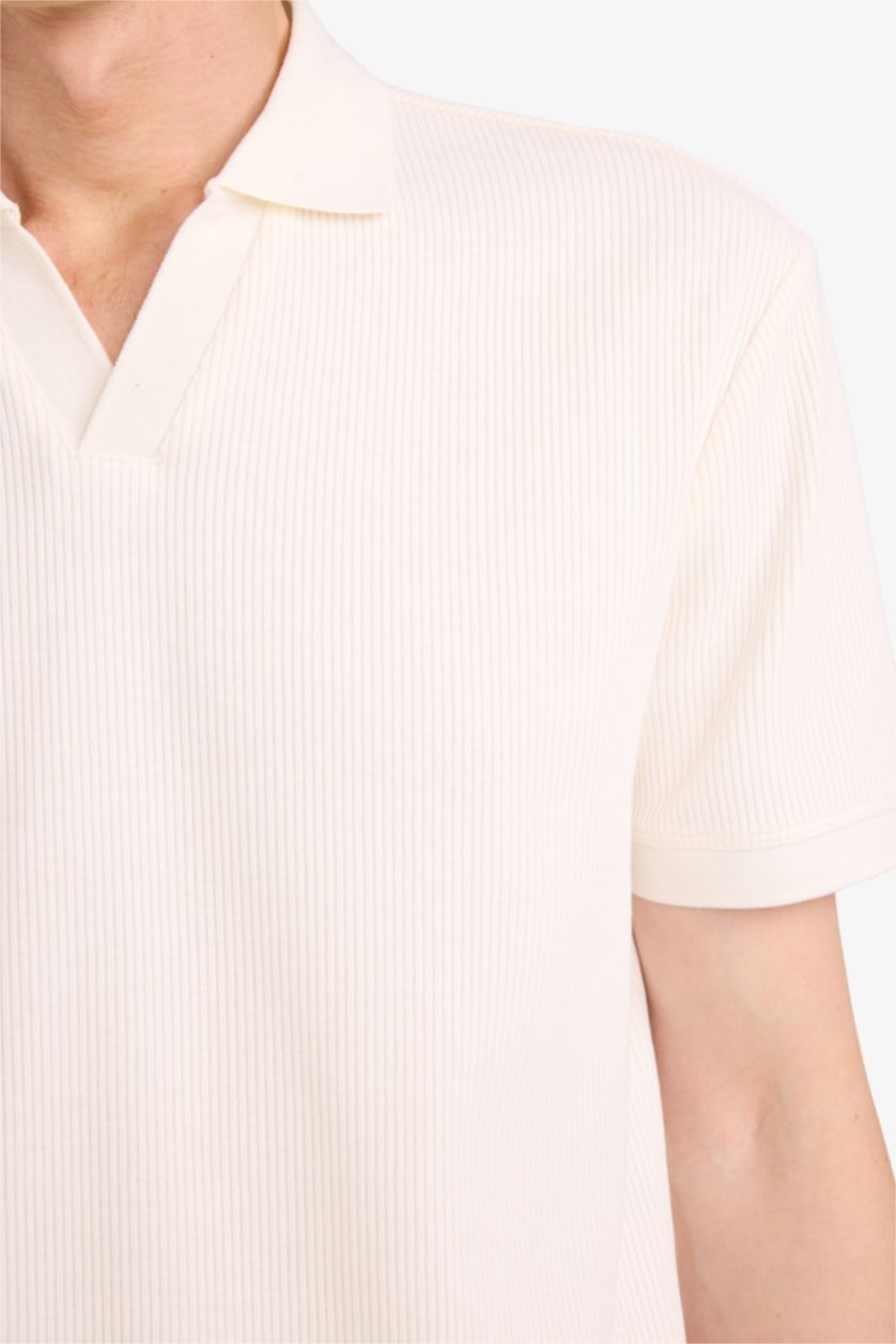 MAN Ecru Regular Fit Pleat Polo T-Shirt