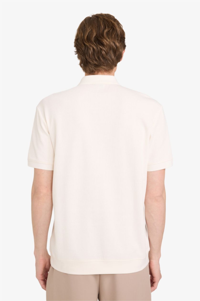 MAN Ecru Regular Fit Pleat Polo T-Shirt