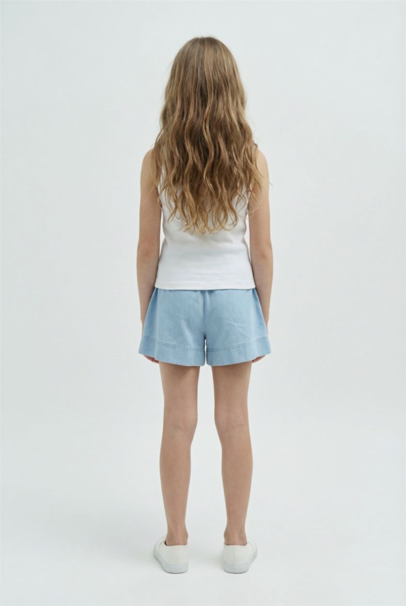 بناتي أزرق فاتح شورت جينز بناتي أزرق بخصر مطاطي