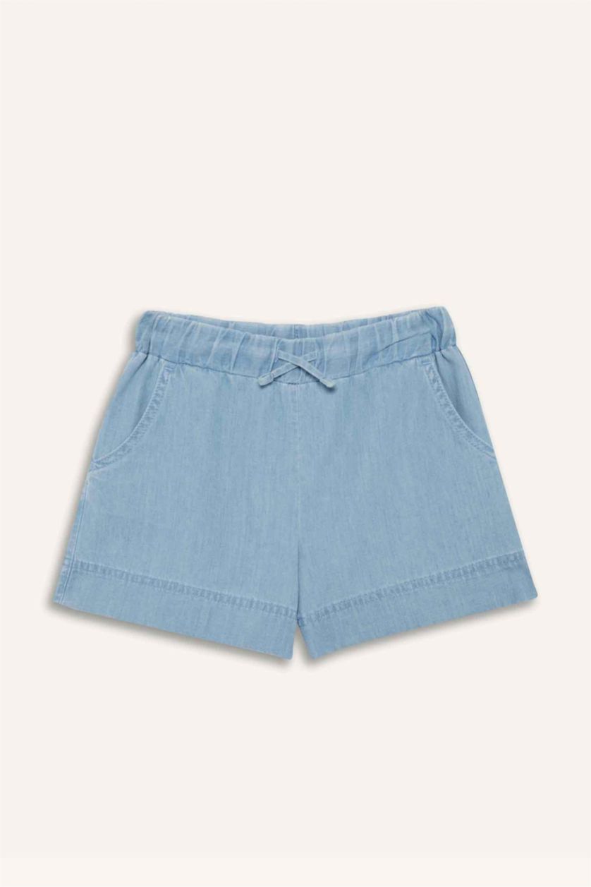 بناتي أزرق فاتح شورت جينز بناتي أزرق بخصر مطاطي