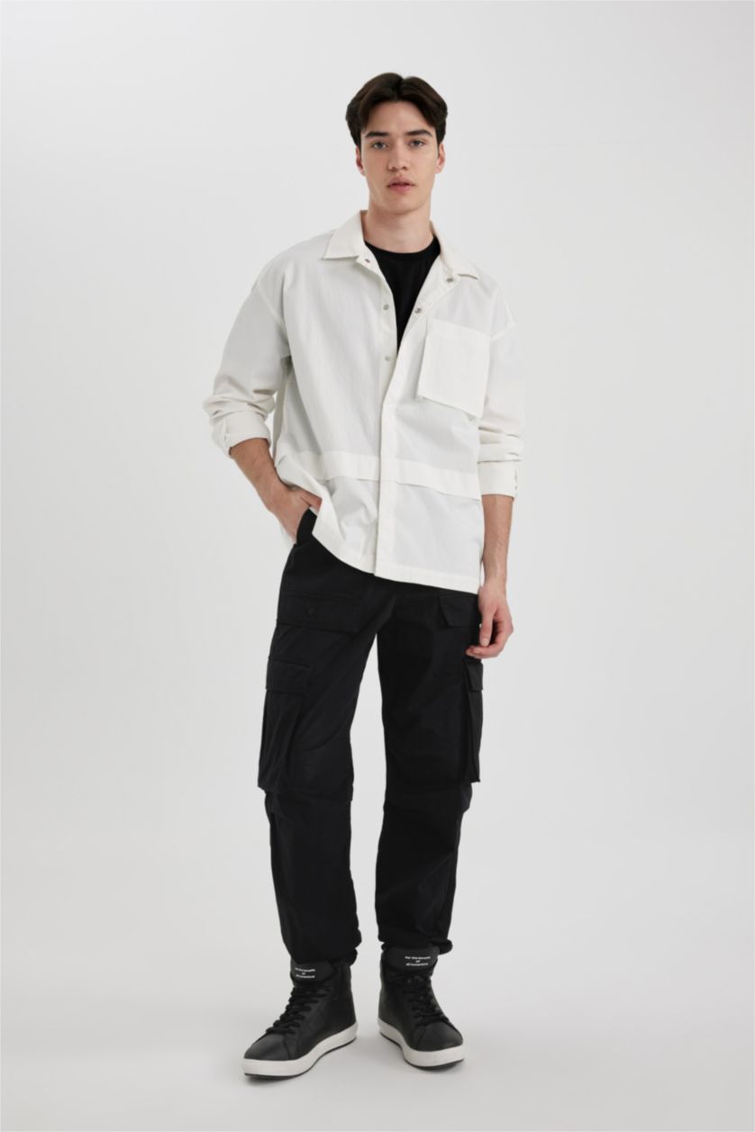 MAN Black Baggy Fit Regular Hem With Cargo Pocket Trousers