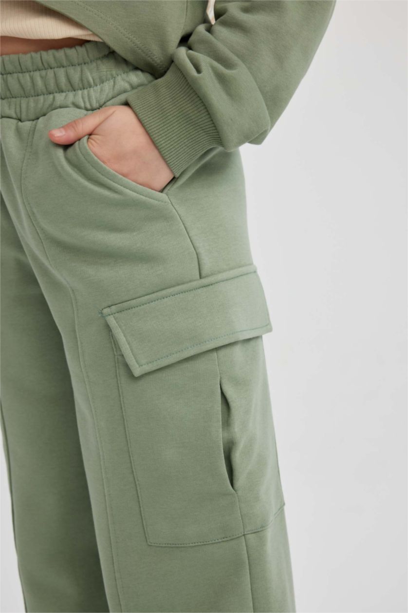 بنات أخضر فاتح بنطلون بجامة رياضي كارجو بناتي برجل واسع