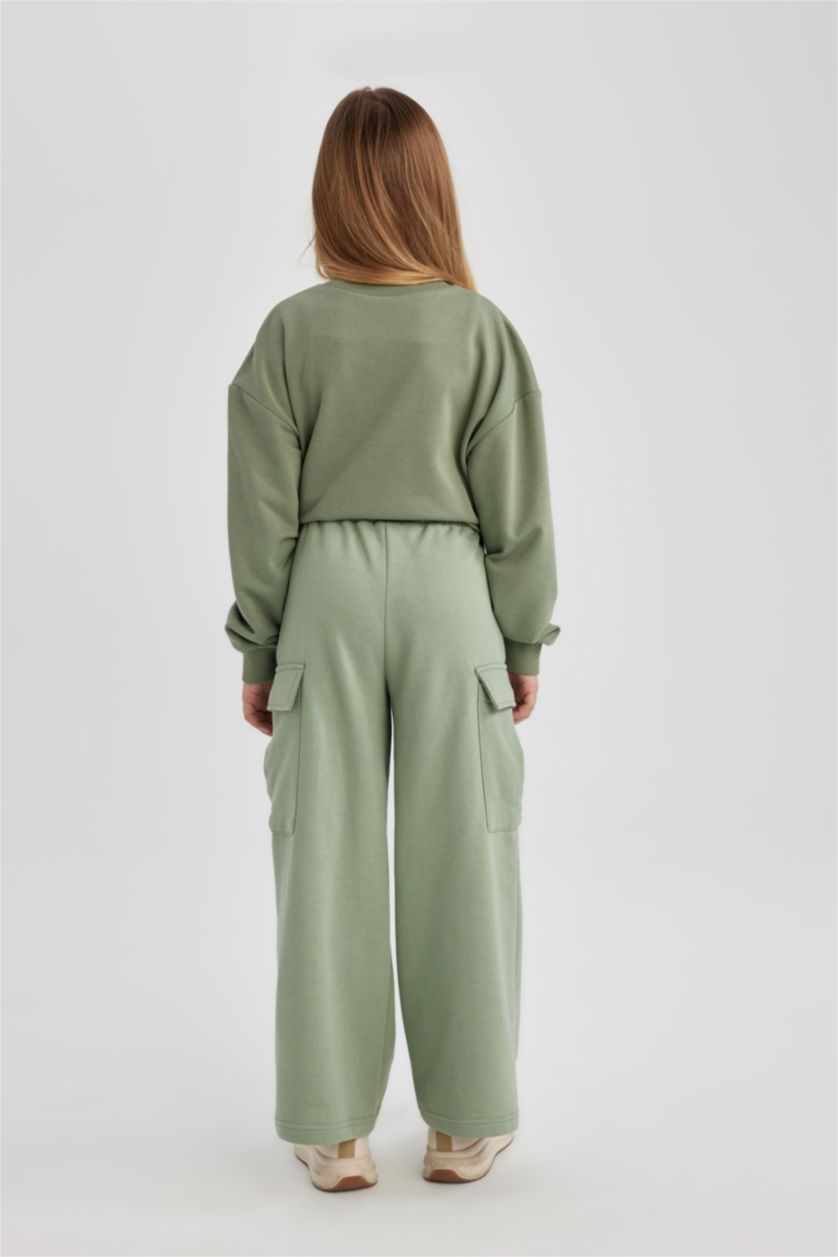 بنات أخضر فاتح بنطلون بجامة رياضي كارجو بناتي برجل واسع