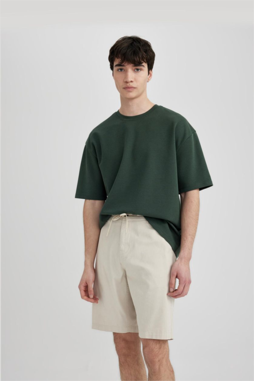 رجالي اللون الحجري برمودا جينز قصة عادية