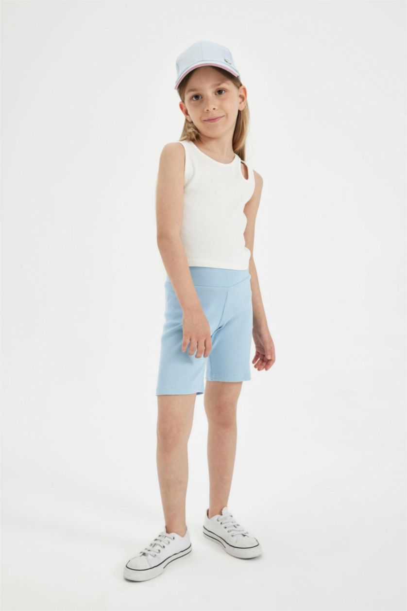 بناتي أزرق فاتح بنطلون ليجن بناتي بايكر مضلع