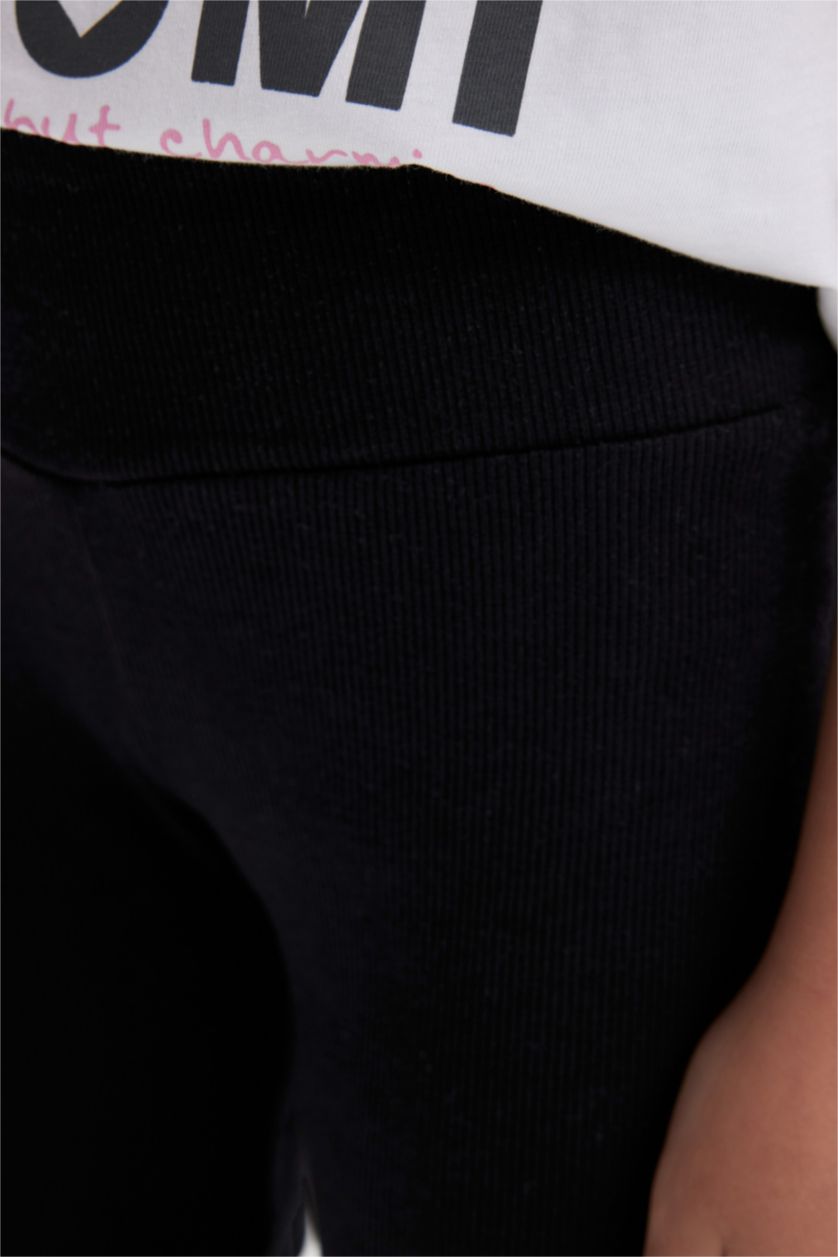 Kız Çocuk - Genç Kız Siyah Biker Fitilli Kaşkorse Tayt Kız Çocuk