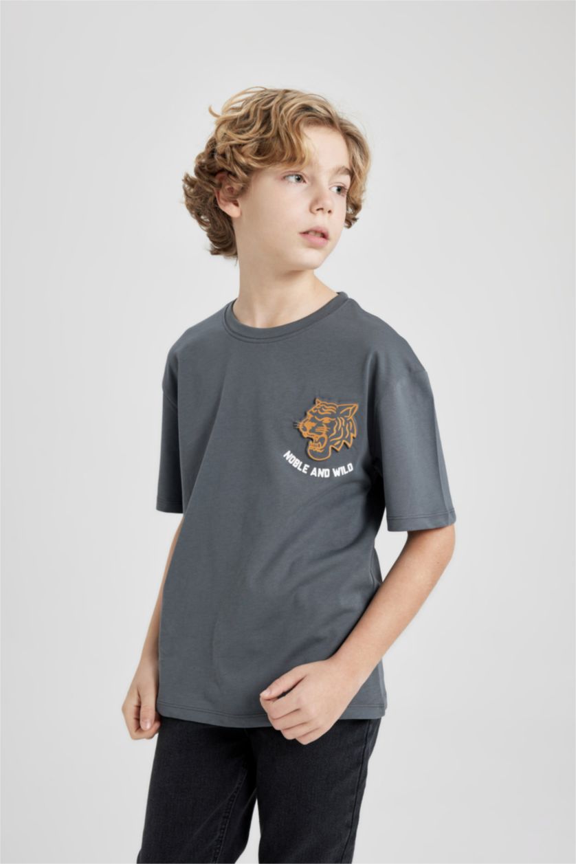 GARÇONS Anthracite T-Shirt Oversize À Manches Courtes Imprimé Col Ras Du Cou Garçon