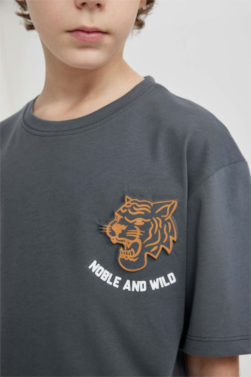 GARÇONS Anthracite T-Shirt Oversize À Manches Courtes Imprimé Col Ras Du Cou Garçon