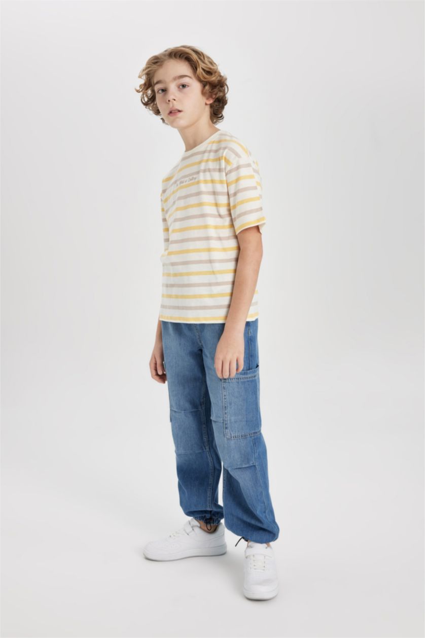 BOYS & TEENS Ecru Boy Oversize Fit Crew Neck Patterned Short Sleeve T-Shirt