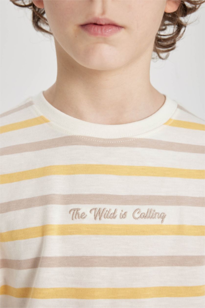 BOYS & TEENS Ecru Boy Oversize Fit Crew Neck Patterned Short Sleeve T-Shirt