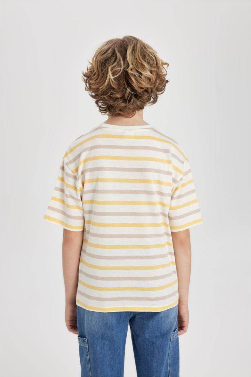 BOYS & TEENS Ecru Boy Oversize Fit Crew Neck Patterned Short Sleeve T-Shirt