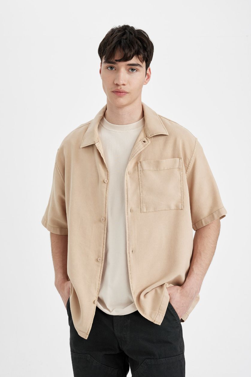 MAN Beige Relax Fit Short Sleeve Shirt