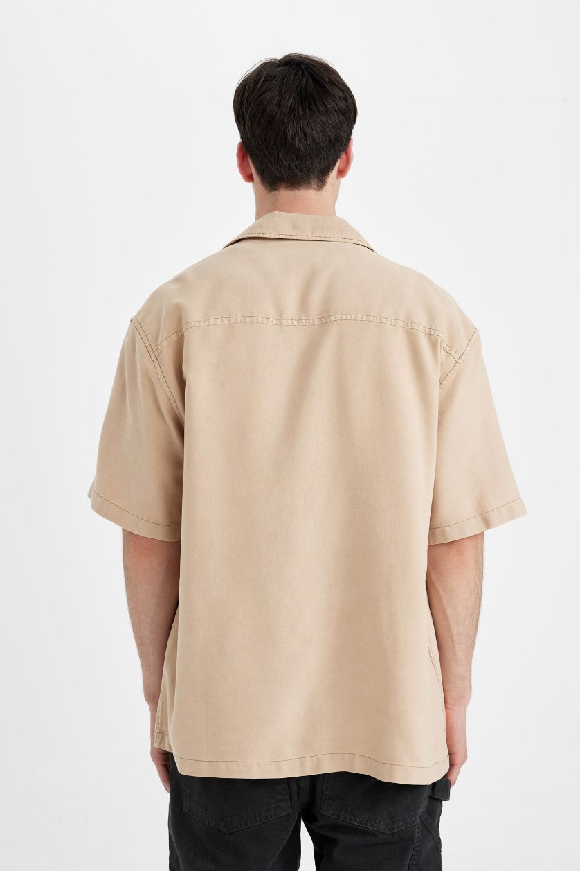 MAN Beige Relax Fit Short Sleeve Shirt