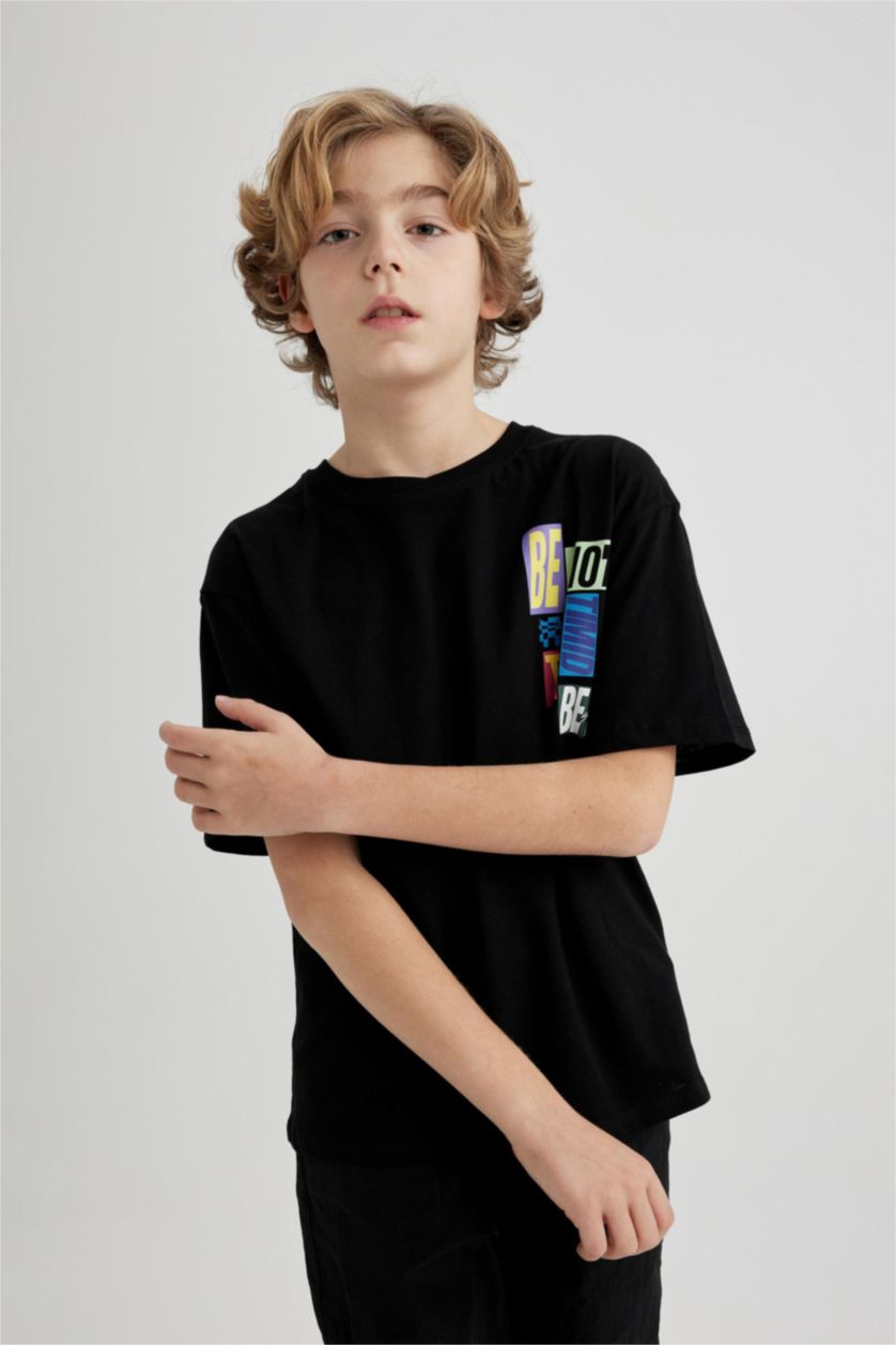 أولاد أسود Boy Oversize Short Sleeve T-Shirt