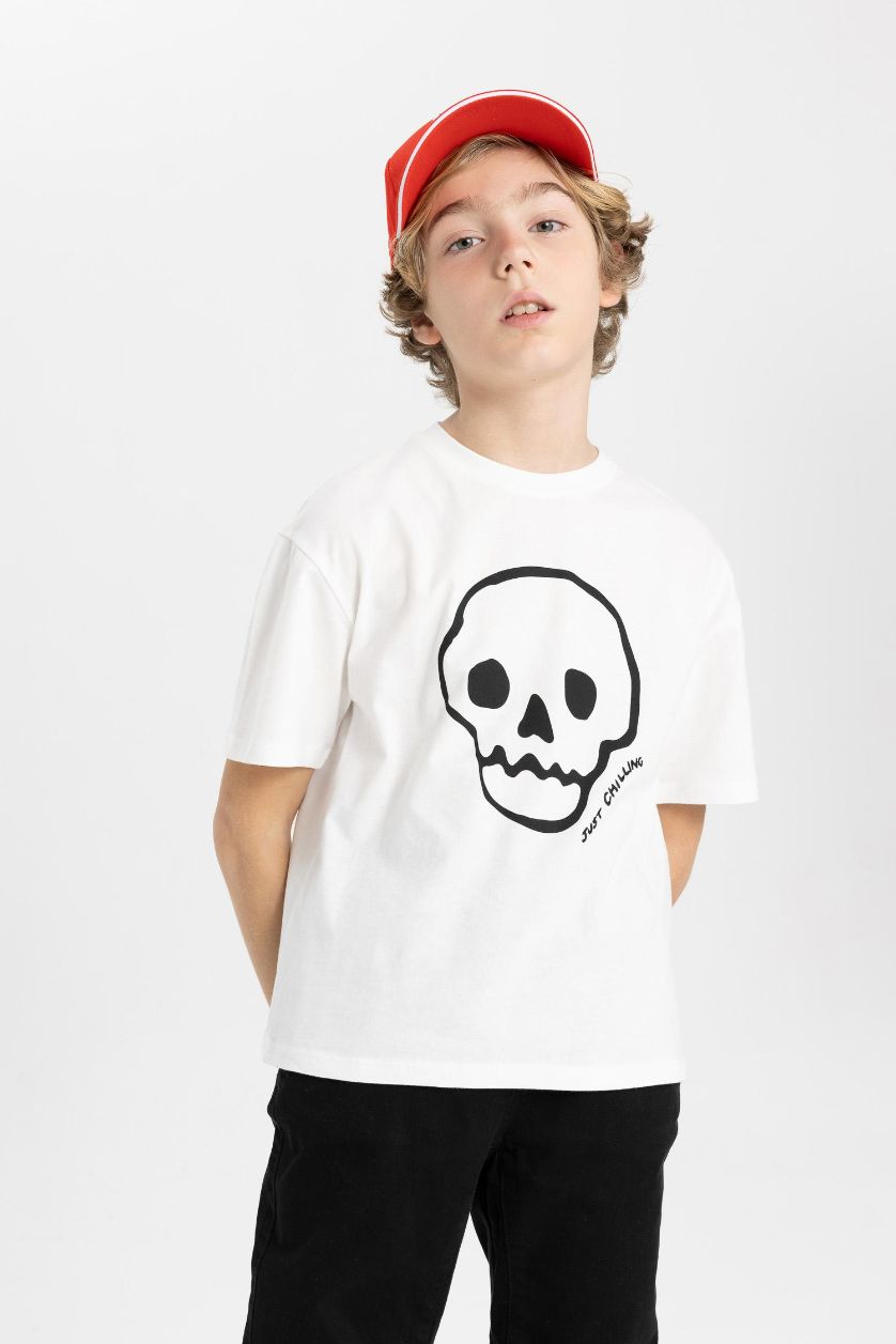 GARÇONS Écru T-Shirt Oversize Col Rond à Manches Courtes et Brodé pour Garçon