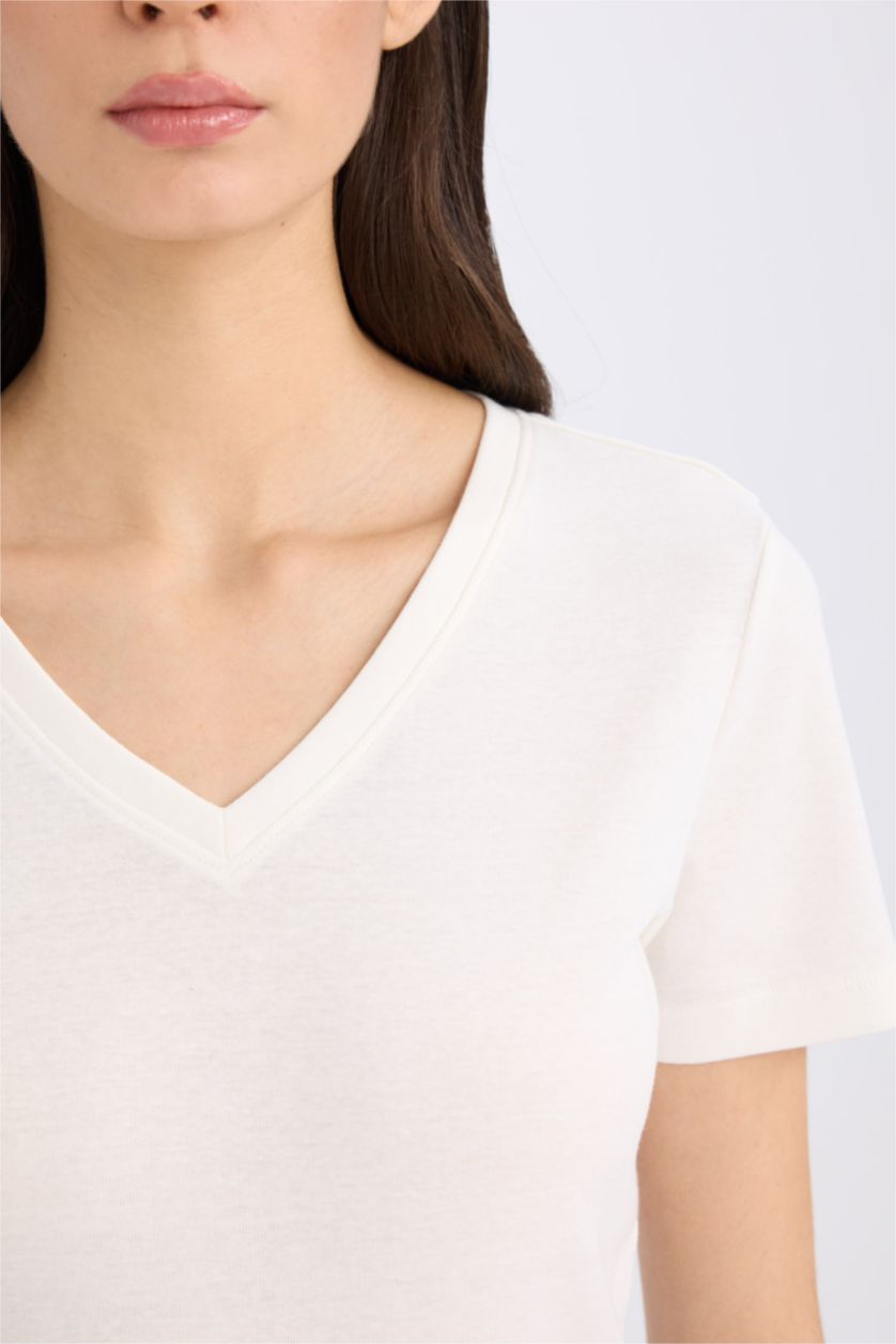 Әйелдерге экру v жаға қабырға Қысқа жеңді футболка