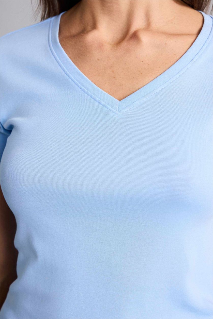 Женщины Светло-синий Regular Fit Ribana Short Sleeve T-Shirt