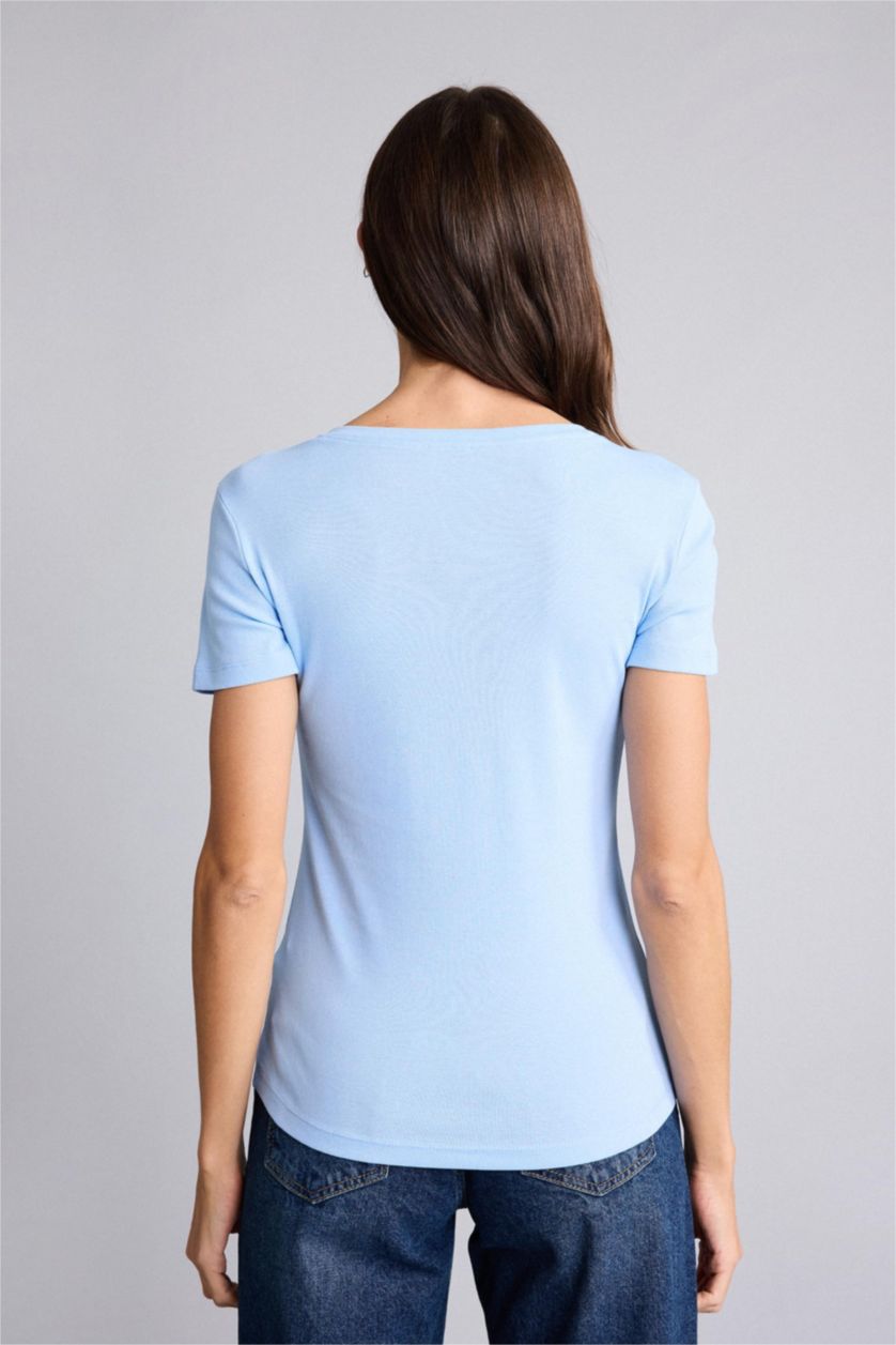 Женщины Светло-синий Regular Fit Ribana Short Sleeve T-Shirt