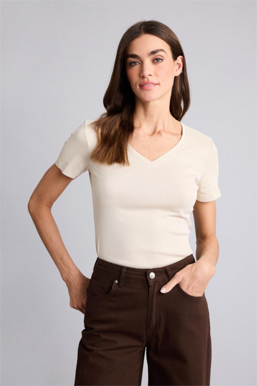 Женщины Бежевый Regular Fit Ribana Short Sleeve T-Shirt