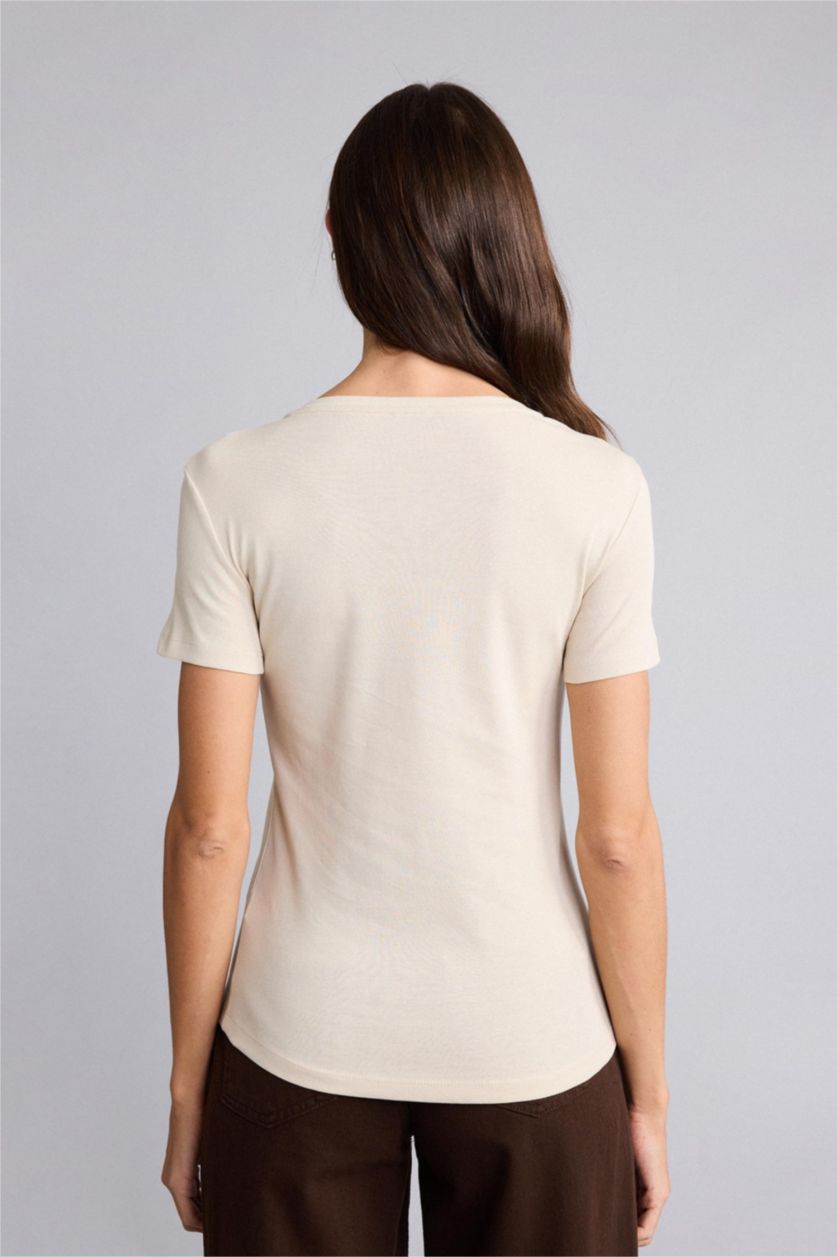 Женщины Бежевый Regular Fit Ribana Short Sleeve T-Shirt