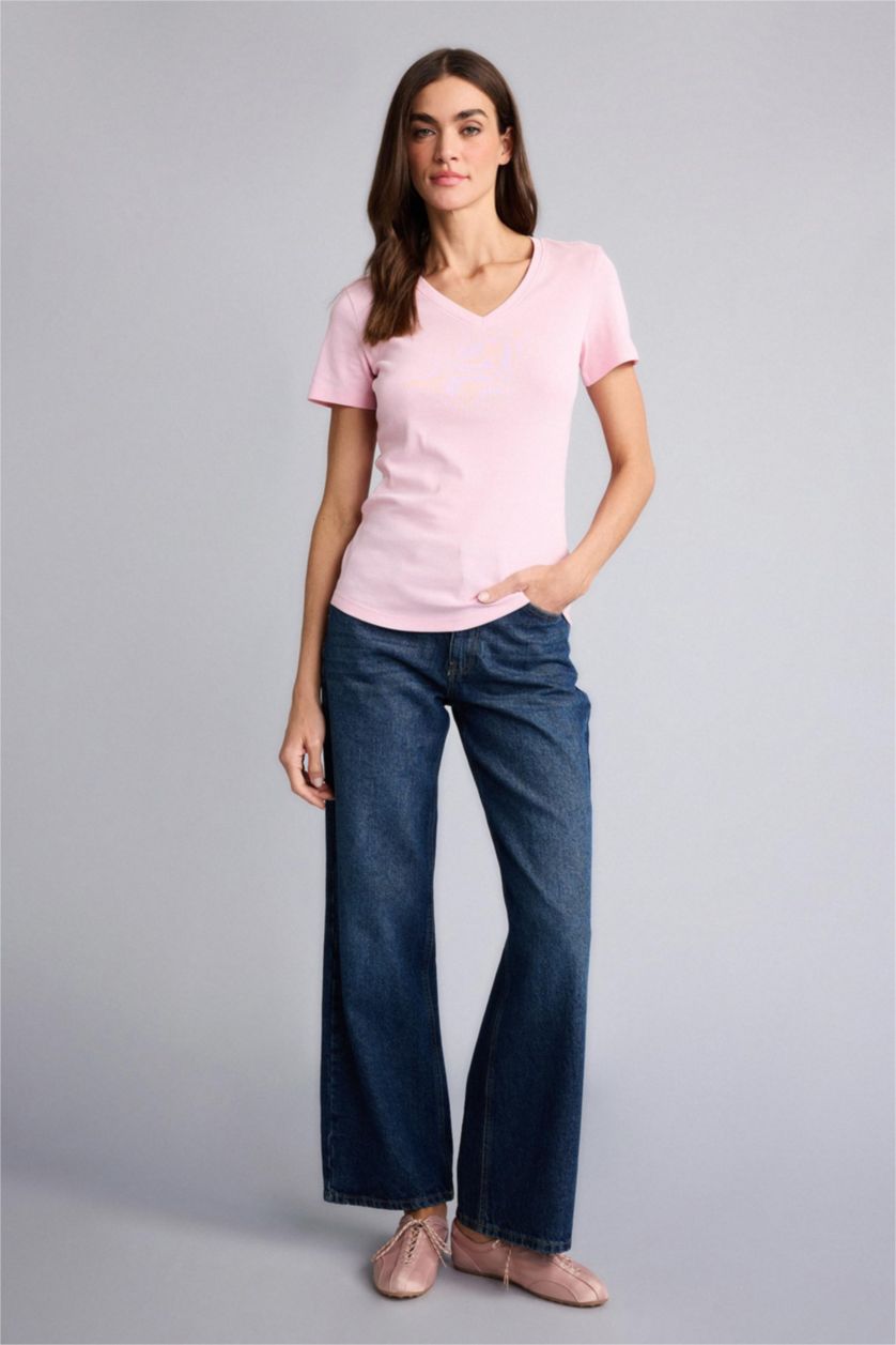 Женщины Розовый Regular Fit Ribana Short Sleeve T-Shirt