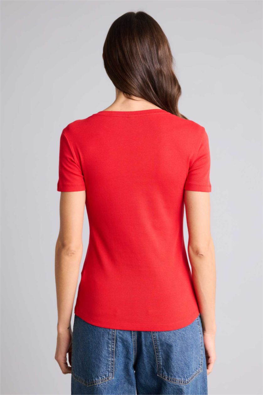 FEMME Rouge T-shirt basique à col V et manches courtes Coupe régulière