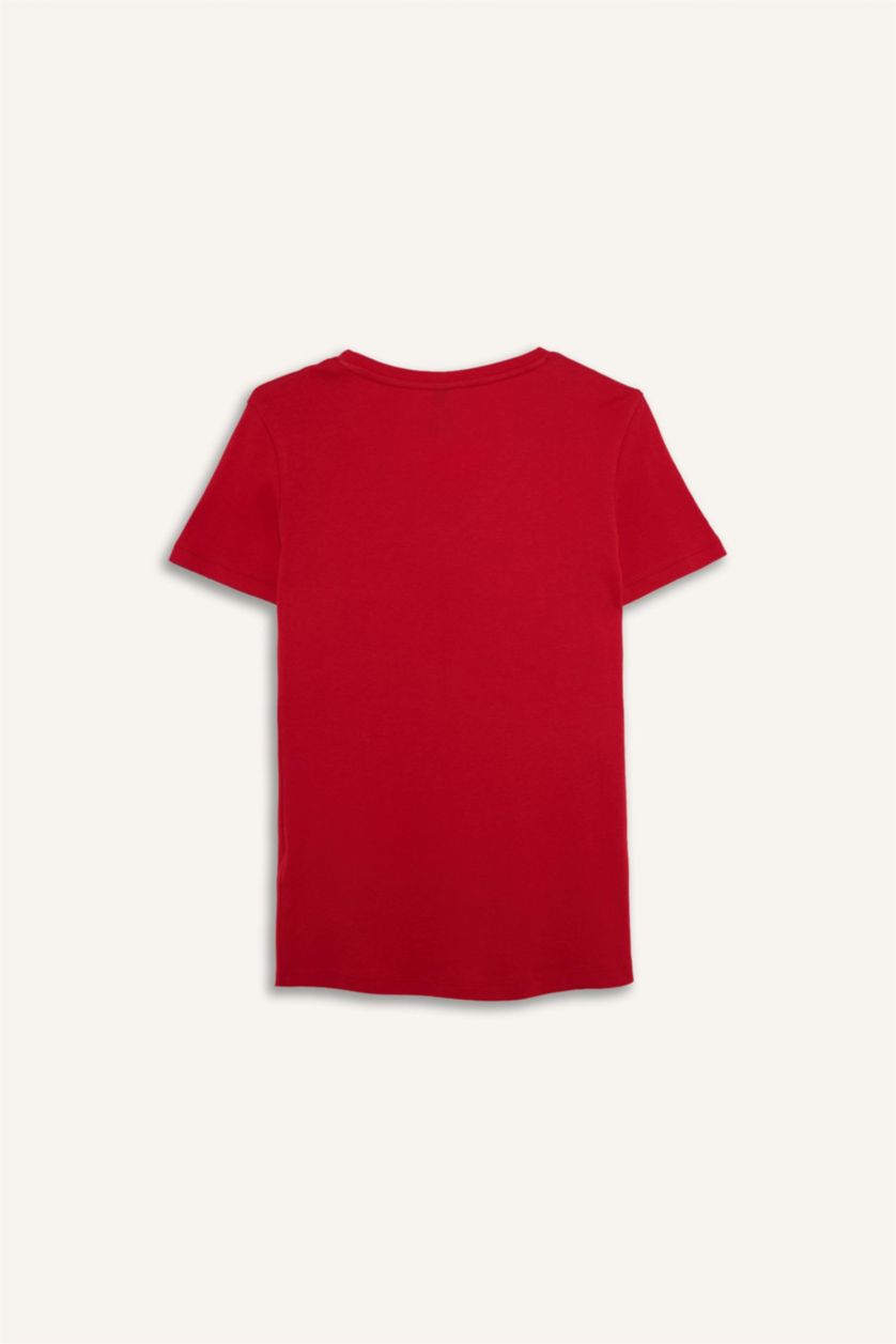 FEMME Rouge T-shirt basique à col V et manches courtes Coupe régulière