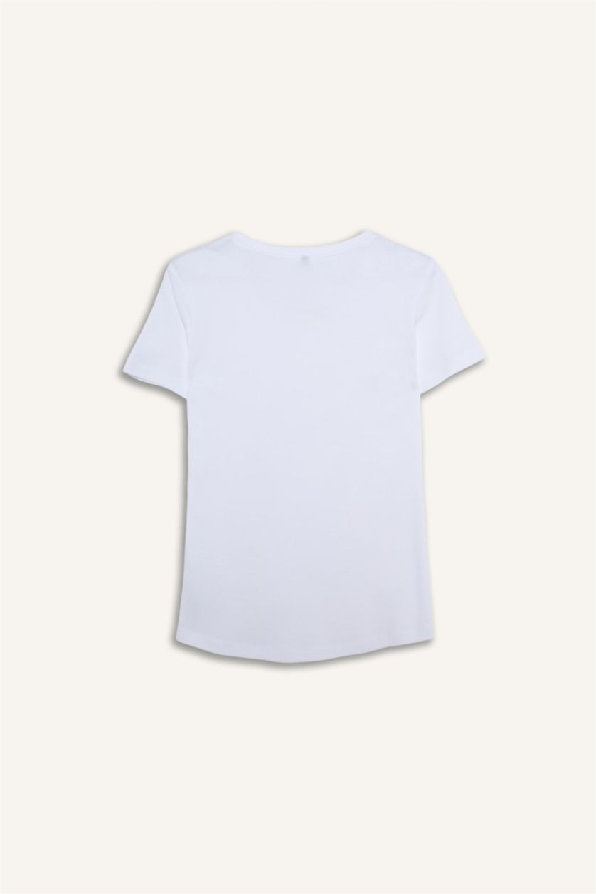 FEMME Blanc T-shirt basique à col V et manches courtes Coupe régulière