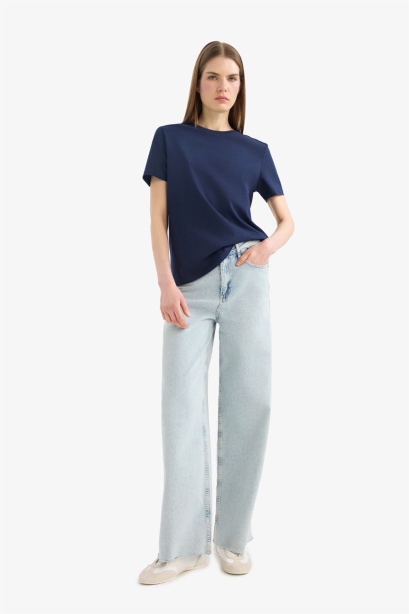 FEMME Marin T-shirt basique premium à manches longues Coupe décontractée