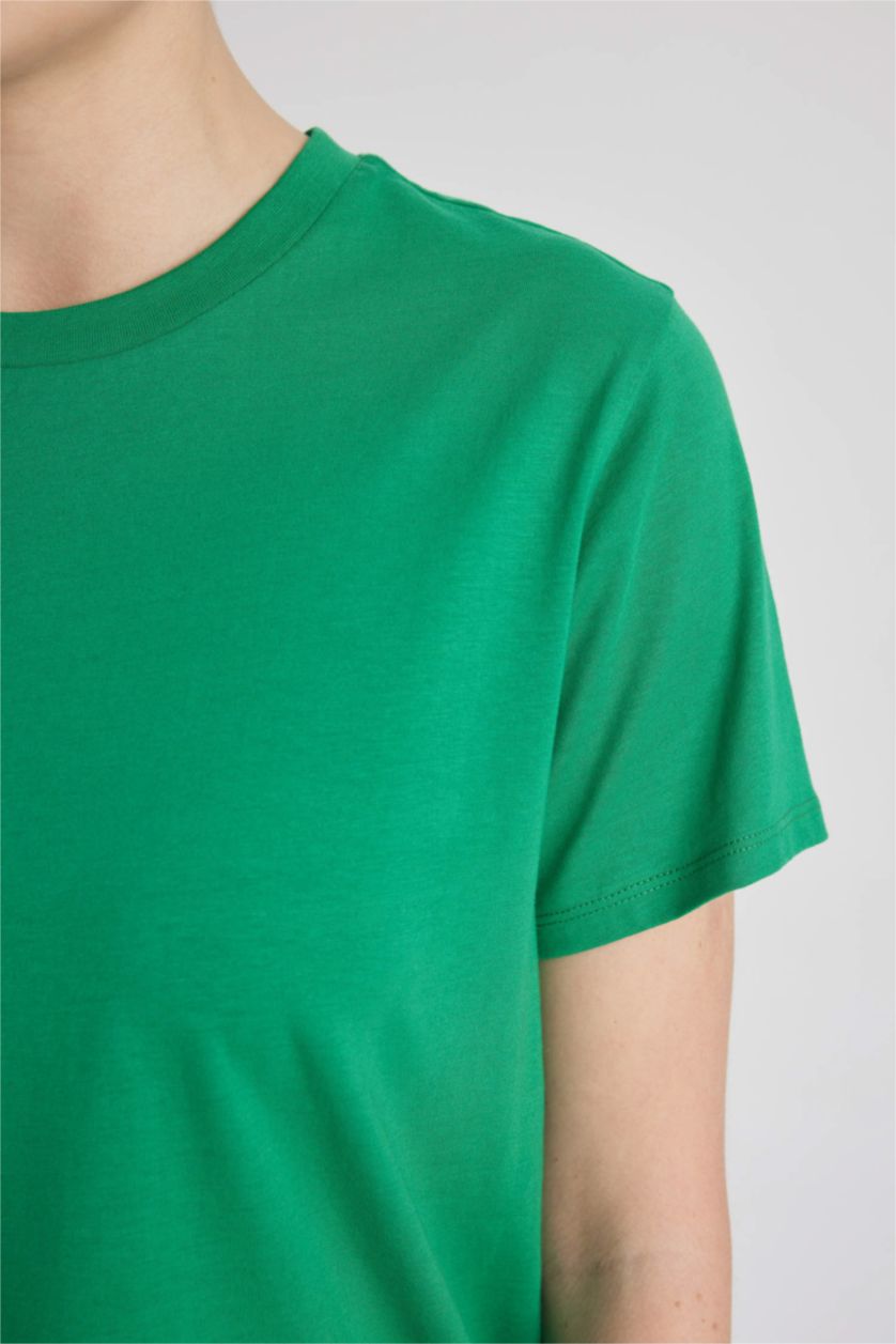 Женщины Зеленый Футболка стандартного кроя с круглым вырезом