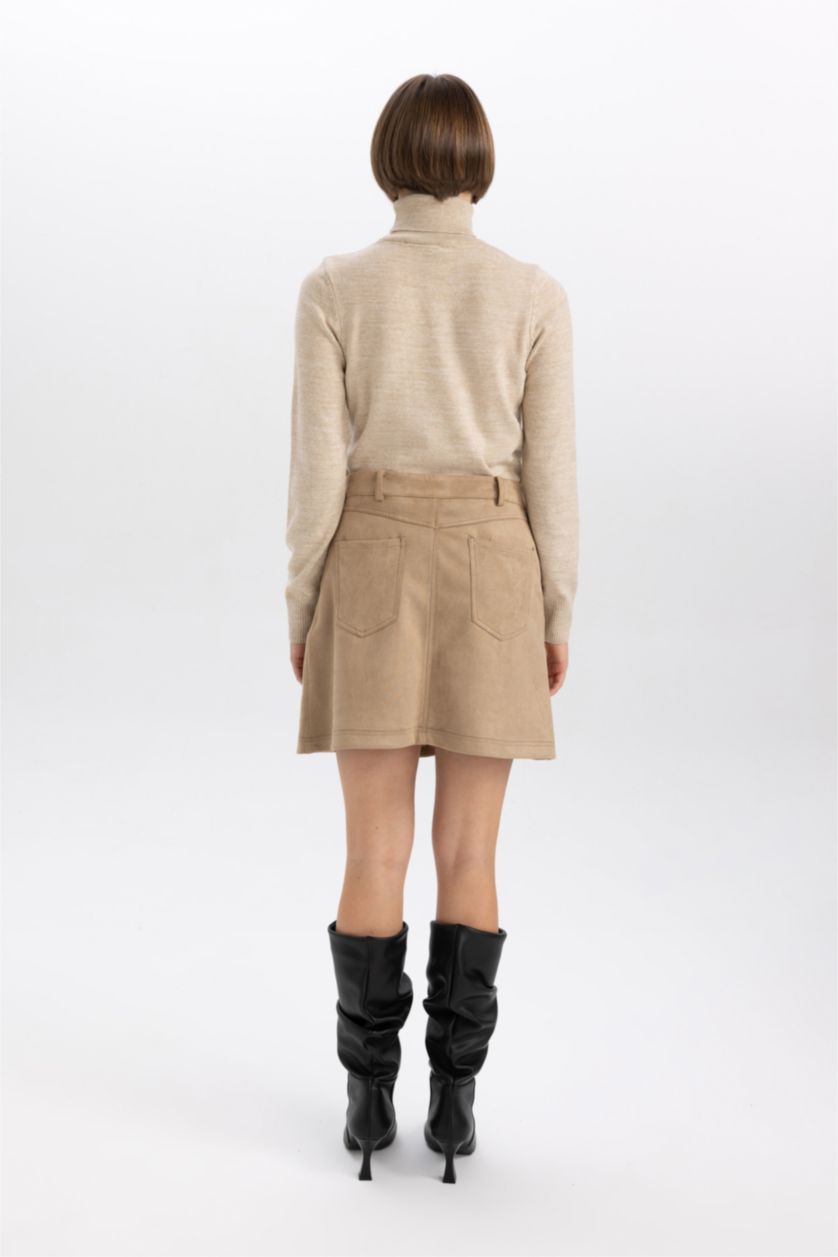 حريمي اللون الحجري جيبة قصيرة شمواه بقصة A بخصر عادي