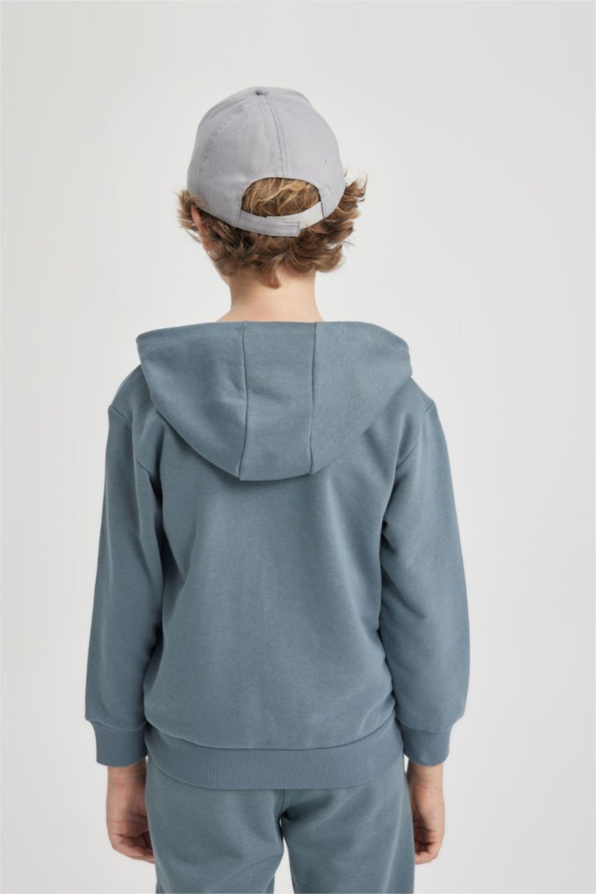 BOYS & TEENS Grey Boy Hooded Printed Sweat Cardigan