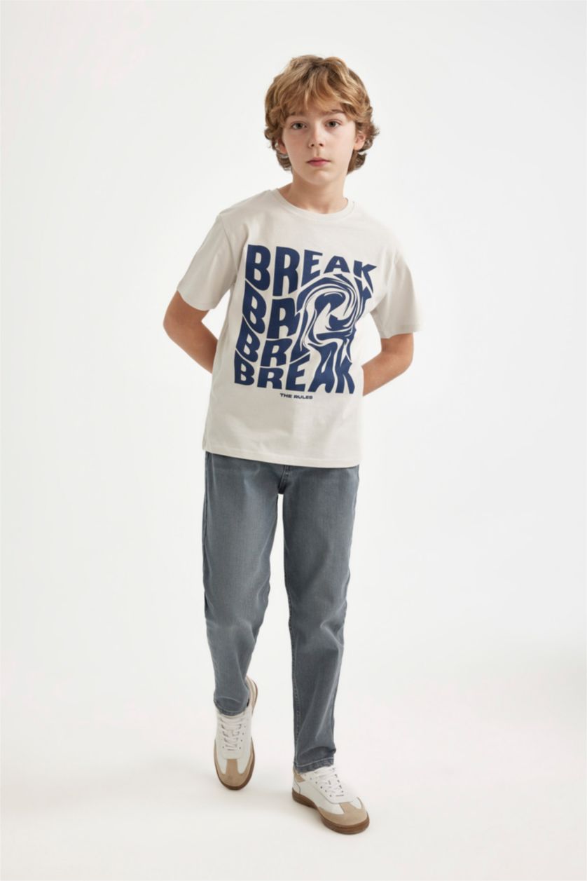 Мальчики и подростки Серо-голубой Джинсы прямые для мальчиков, Школьная коллекция