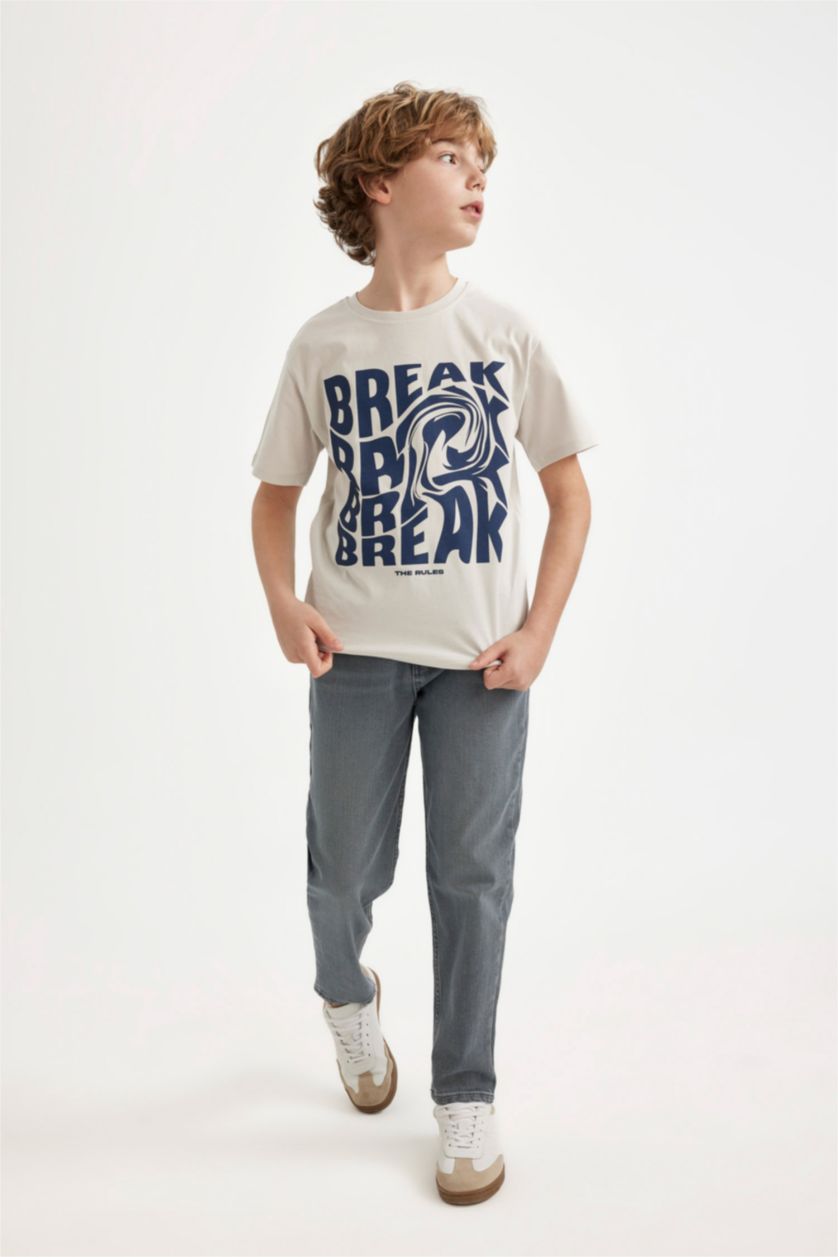 Мальчики и подростки Серо-голубой Джинсы прямые для мальчиков, Школьная коллекция