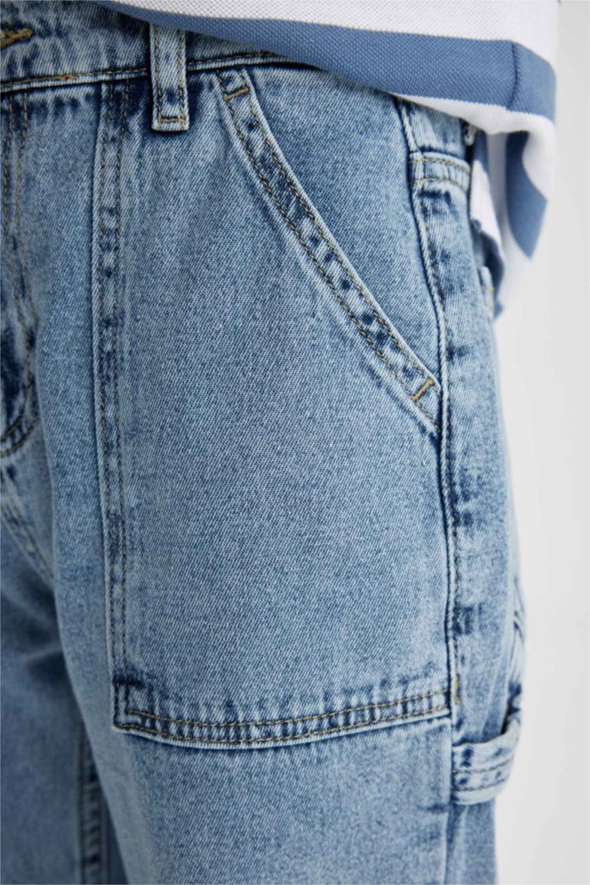 أولاد أزرق فاتح بنطرون جينز ولادي وايد برجل واسع بجيب