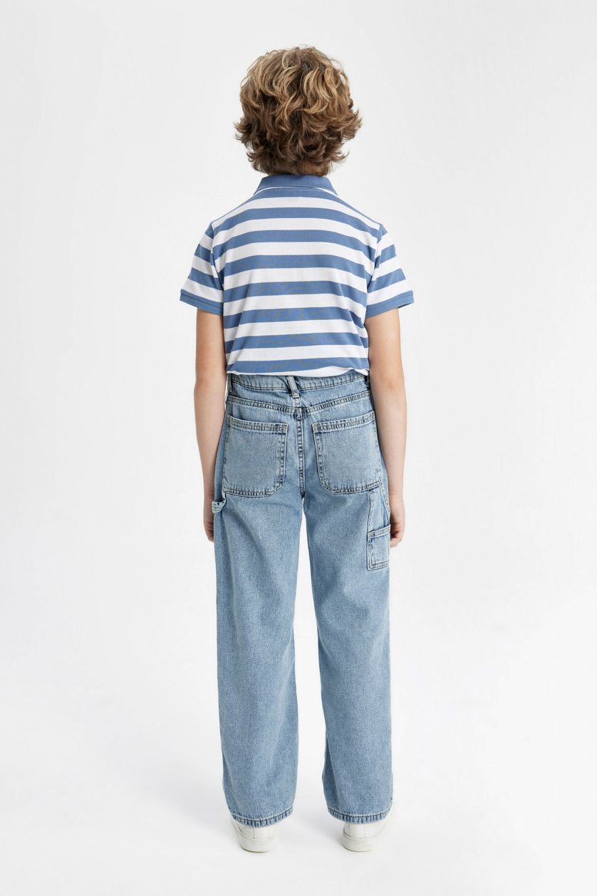 أولاد أزرق فاتح بنطرون جينز ولادي وايد برجل واسع بجيب