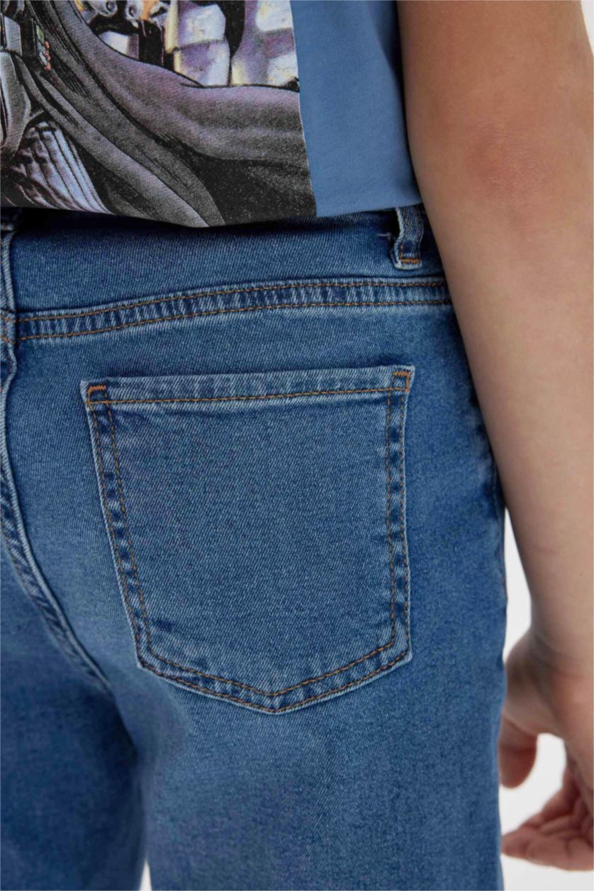 GARÇONS Bleu Foncé Pantalon Jean Coupe Carotte à Jambe Droite Détail Déchiré pour Garçon