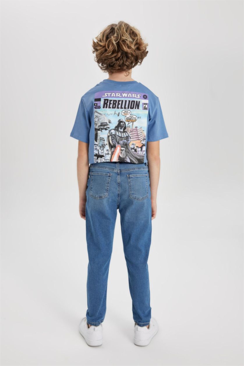 GARÇONS Bleu Foncé Pantalon Jean Coupe Carotte à Jambe Droite Détail Déchiré pour Garçon