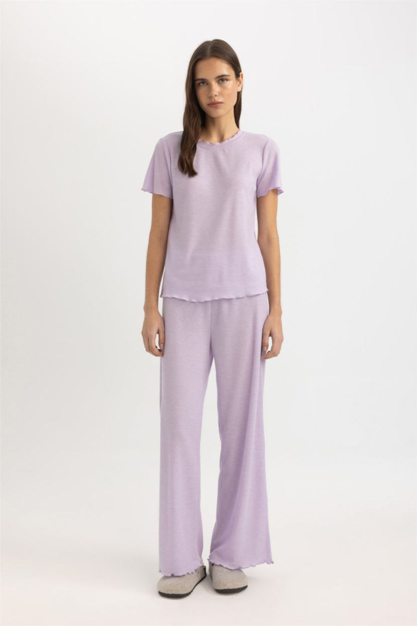 Kadın Açık Lila Fall in Love Regular Fit Waffle Casual Pijama Altı