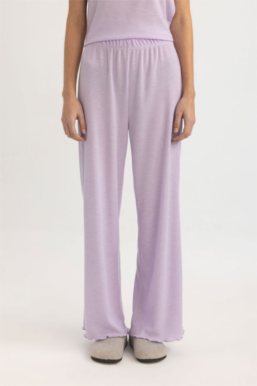 Kadın Açık Lila Fall in Love Regular Fit Waffle Casual Pijama Altı