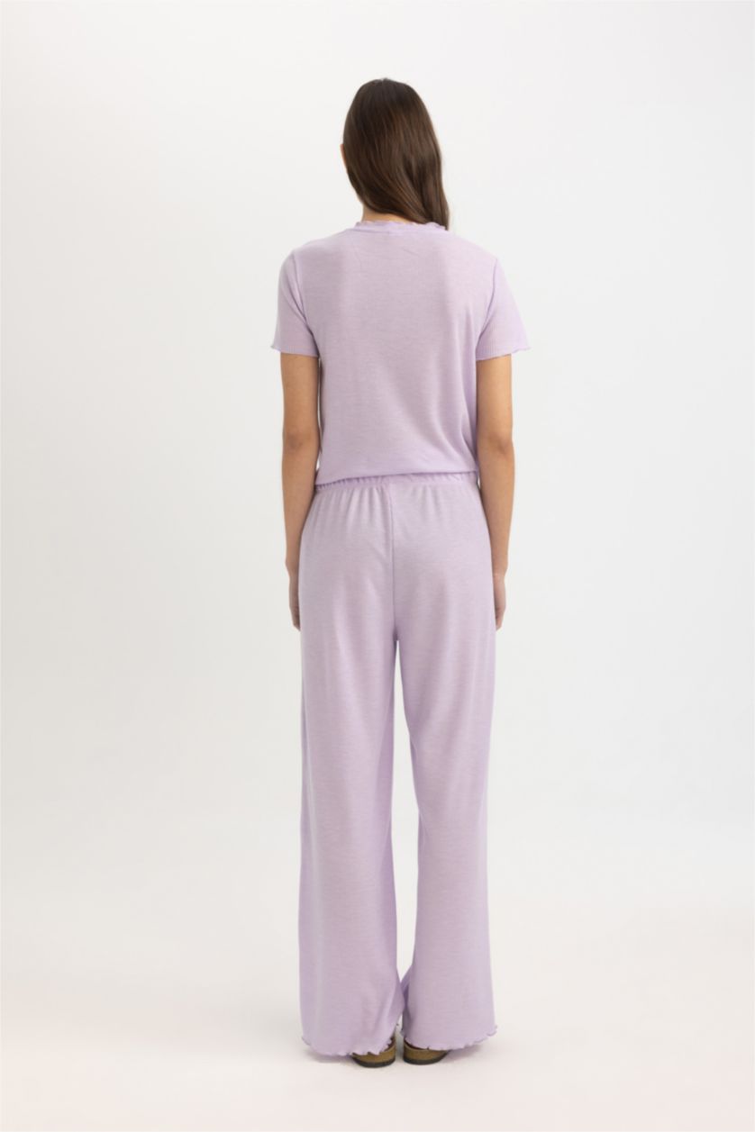 Kadın Açık Lila Fall in Love Regular Fit Waffle Casual Pijama Altı