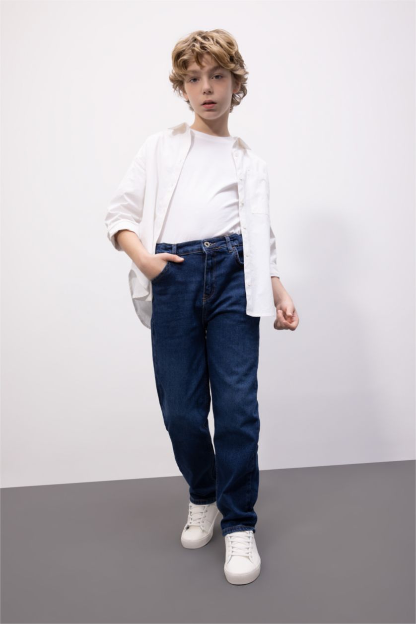 Erkek Çocuk - Genç Erkek Koyu Mavi Straıght Fıt Düz Paça Jean Pantolon Erkek Çocuk