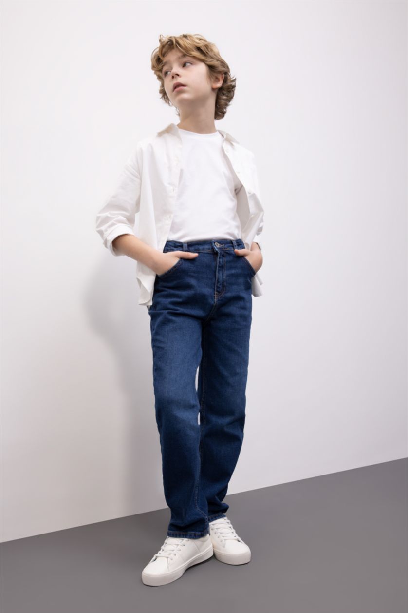 Erkek Çocuk - Genç Erkek Koyu Mavi Straıght Fıt Düz Paça Jean Pantolon Erkek Çocuk