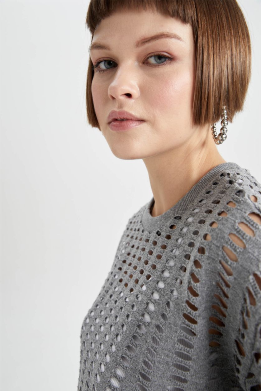 WOMAN Light Grey Relax Fit Crew Neck Long Sleeve T-Shirt